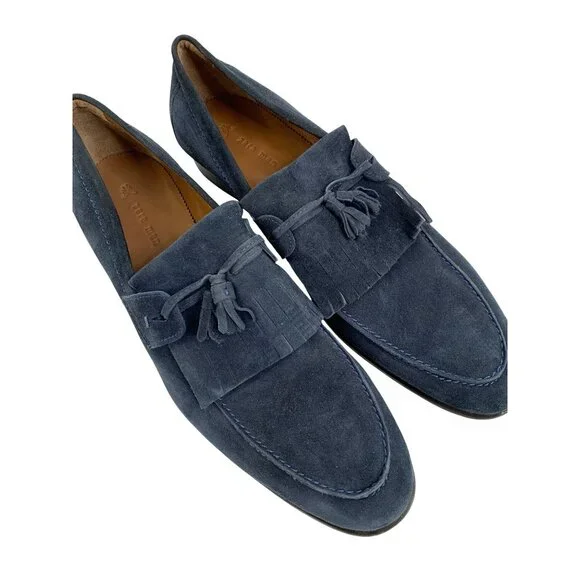 Men’s Blue Zara Loafers ZARA MAN MENS NAVY BLUE 100% LEATHER SUEDE LOAFERS SLIP ON  main image 4
